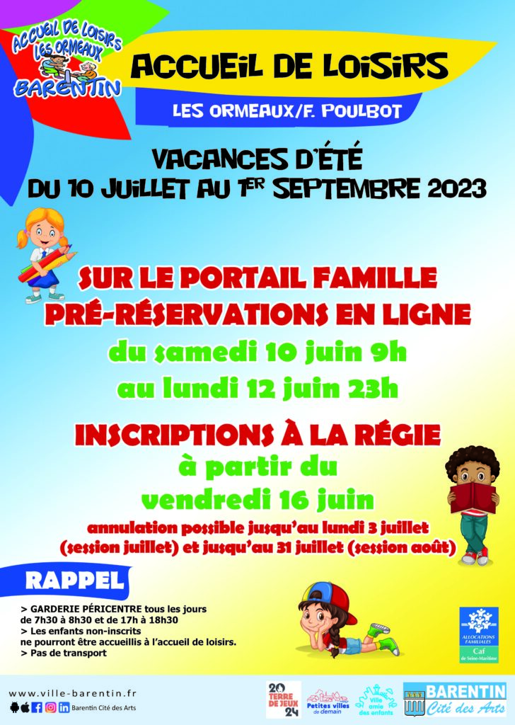 affiche inscirption accueil loisirs vacance été